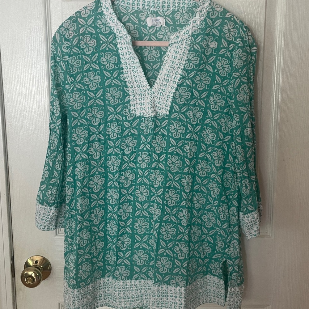 Sigrid Olsen unite boho chic Women's  embroidered 
Top Hippie Peasant Boho